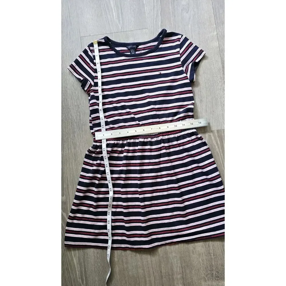 Tommy Hilfiger Girl Kids Striped Blue/Red Dress Size M (8-10)